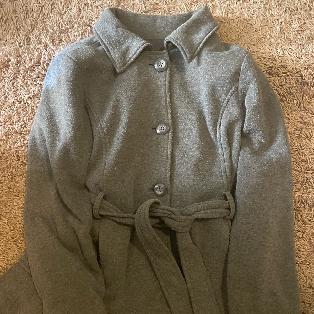 Grey tie pea coat